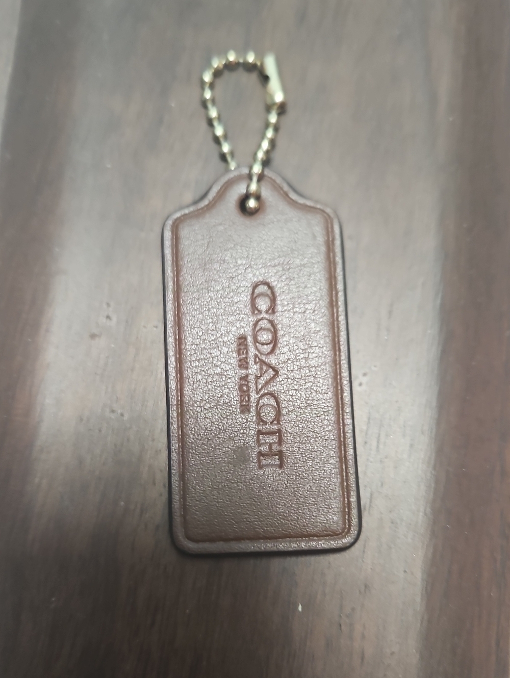 Coach Brown Leather Luggage Tag with Ball Chain